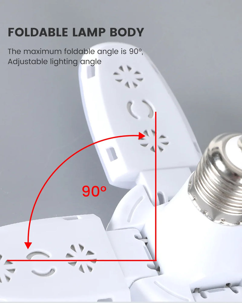 Lâmpada LED dobrável E27 de 28 W com ventilador