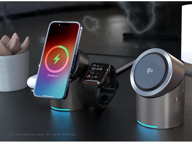 Carregador sem fio 3 em 1, Android, iPhone, iWatch e AirPods