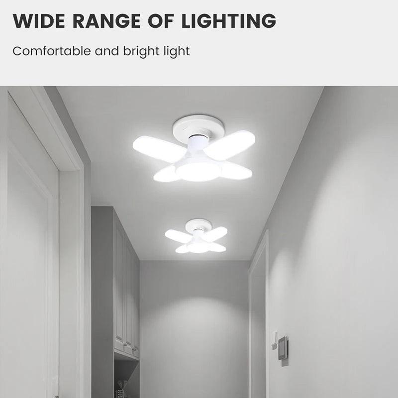 Lâmpada LED dobrável E27 de 28 W com ventilador