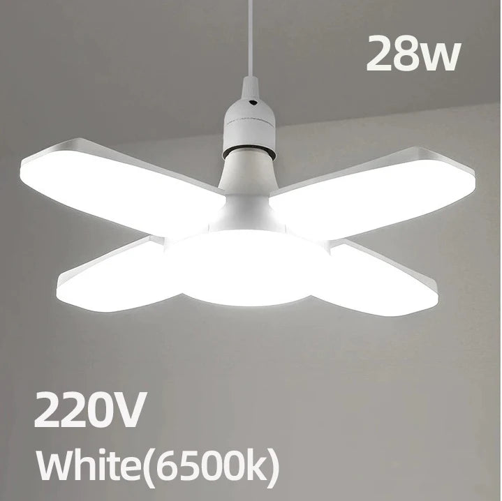 Lâmpada LED dobrável E27 de 28 W com ventilador