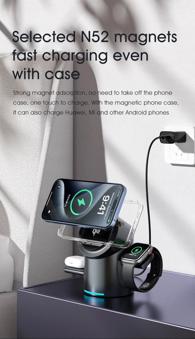 Carregador sem fio 3 em 1, Android, iPhone, iWatch e AirPods