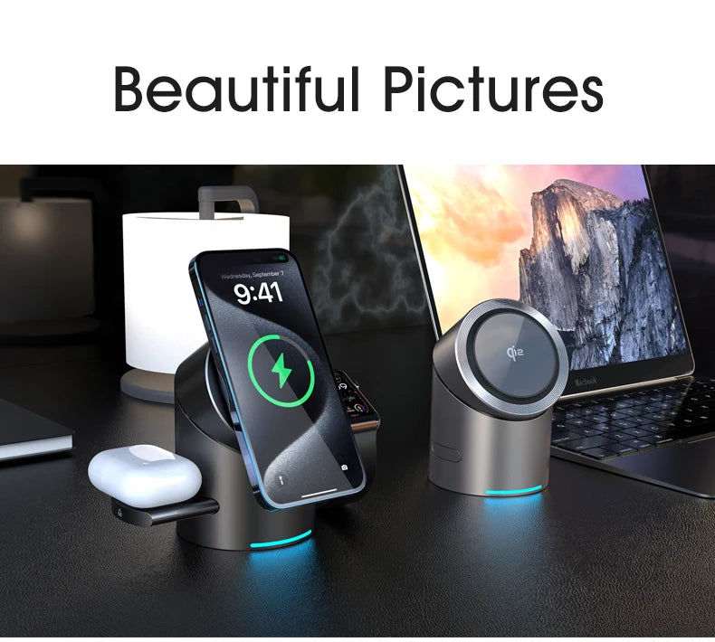 Carregador sem fio 3 em 1, Android, iPhone, iWatch e AirPods