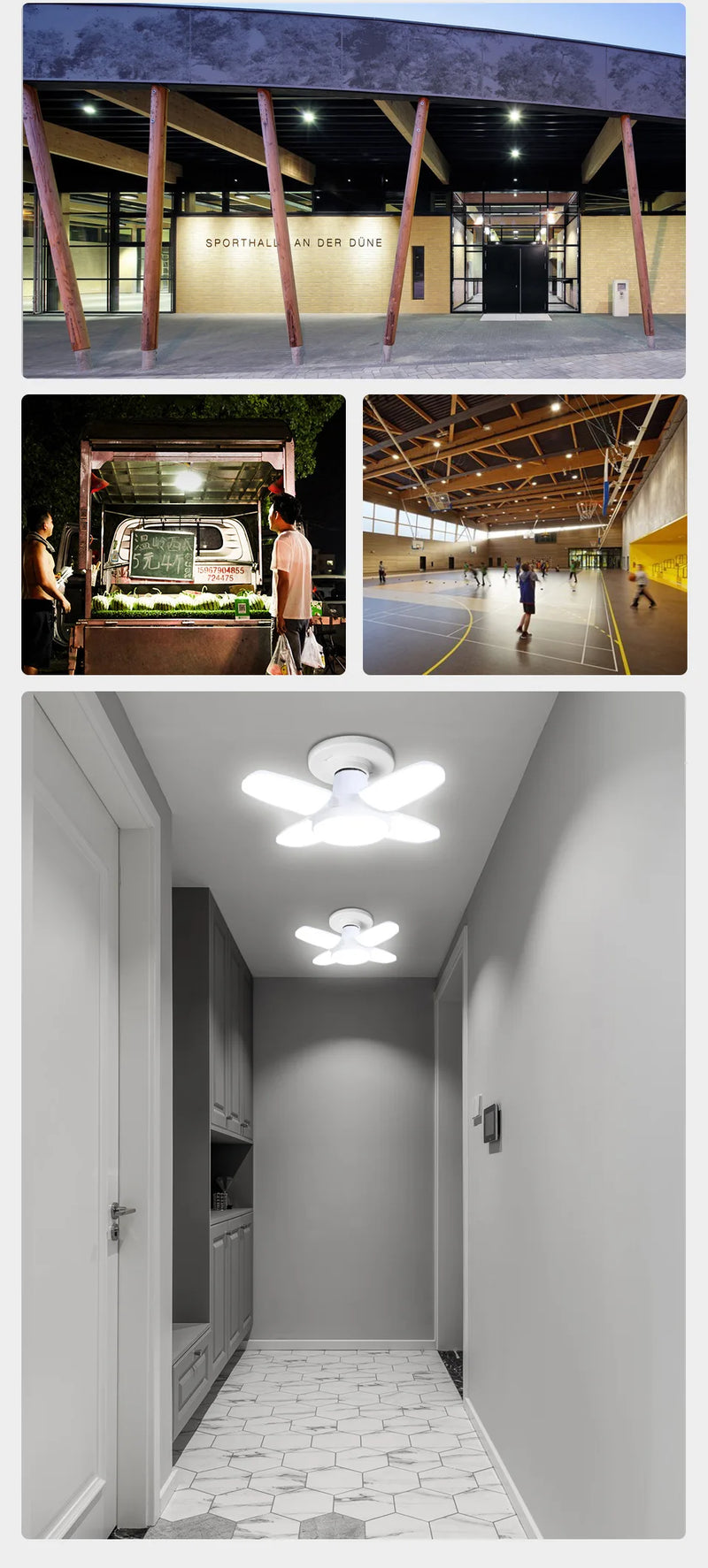Lâmpada LED dobrável E27 de 28 W com ventilador