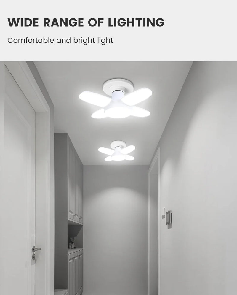 Lâmpada LED dobrável E27 de 28 W com ventilador