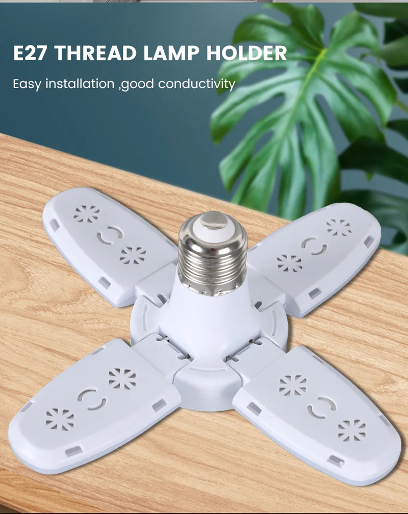 Lâmpada LED dobrável E27 de 28 W com ventilador