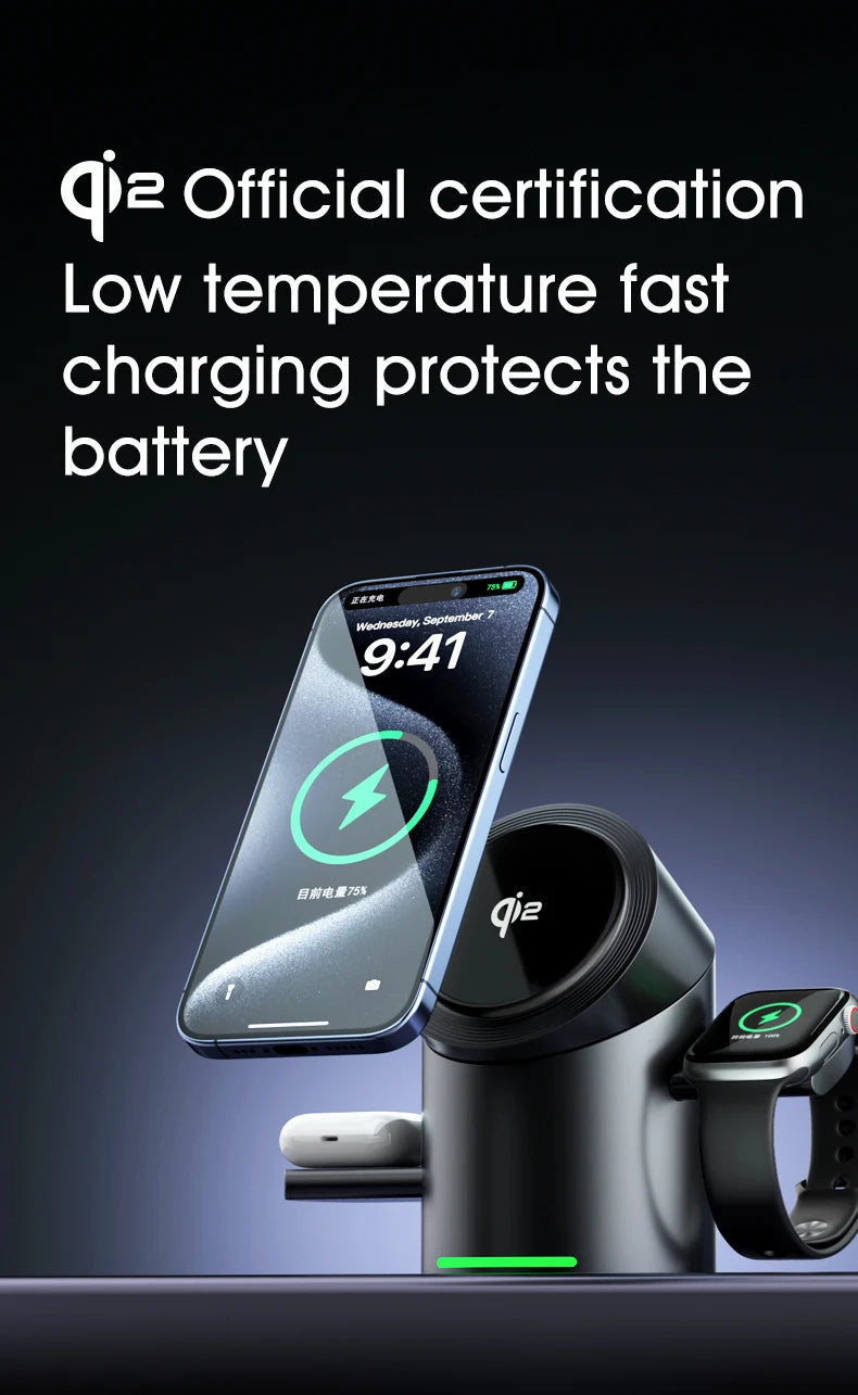 Carregador sem fio 3 em 1, Android, iPhone, iWatch e AirPods