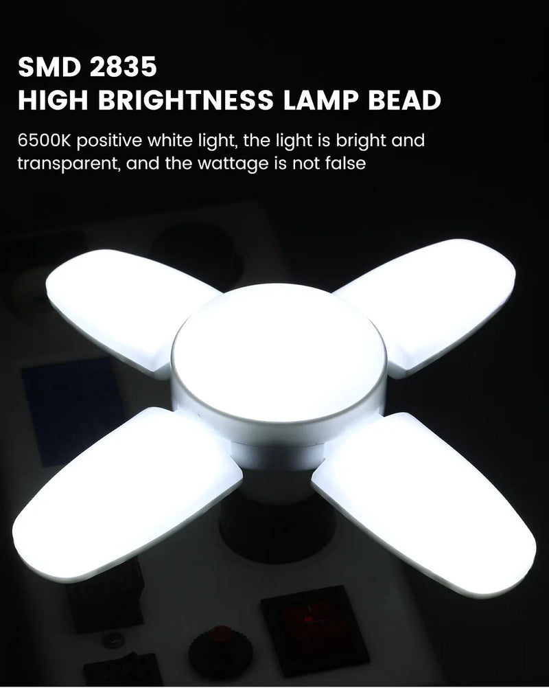 Lâmpada LED dobrável E27 de 28 W com ventilador